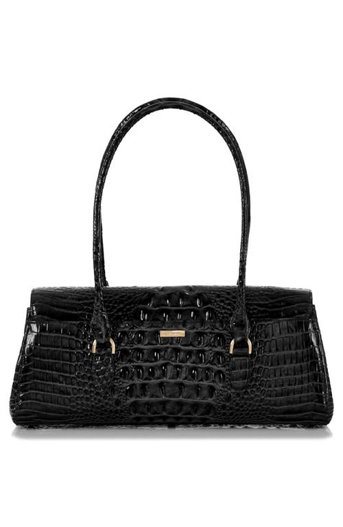 Brahmin Dayan Croc Embossed Leather Satchel In Black