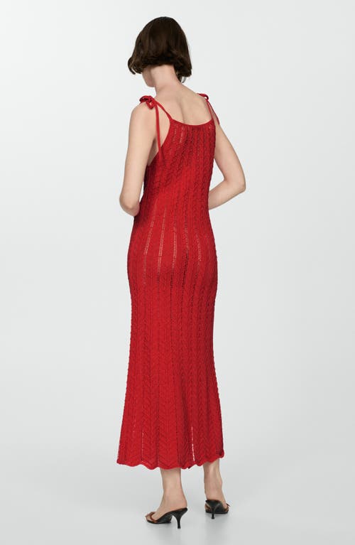 Mango Tie Strap Openwork Knit Dress In Coral Red
