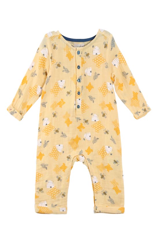 Peek Essentials Babies' Bee Print Cotton Henley Romper