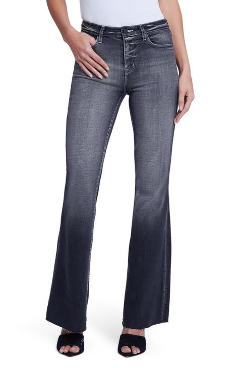 High-Rise Raw Hem Flare Jeans (Color : Medium Wash, Size : Large) :  : Clothing, Shoes & Accessories
