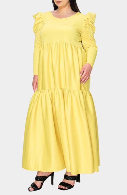 Shop L I V D Isabel Long Sleeve Tiered Maxi Dress In Yellow