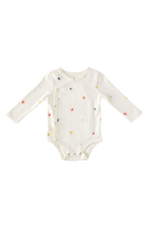 Pehr Heart Print Long Sleeve Organic Cotton Bodysuit in Beige at Nordstrom