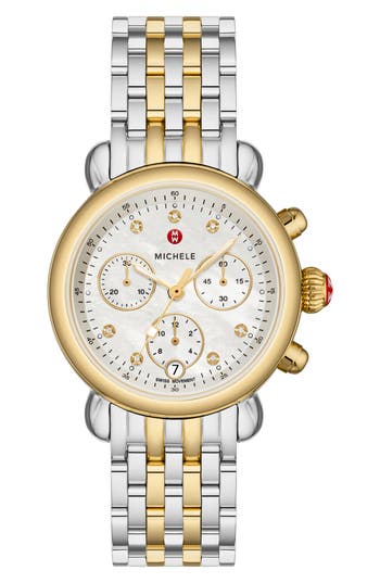 Michele Csx Two-tone Diamond Bracelet Watch, 36mm In 2t Silver/gold/white