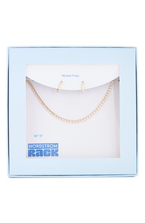 Shop Nordstrom Rack Pavé Cubic Zirconia Huggie Earrings & Tennis Necklace Set In Clear- Gold