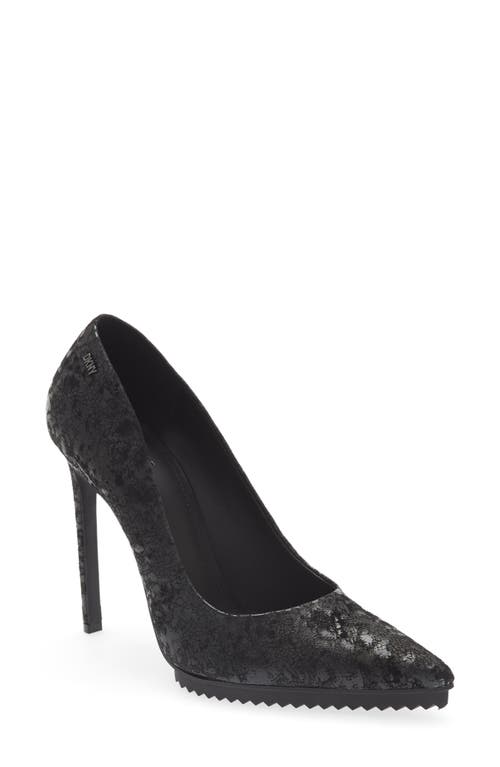 DKNY Carisa Pointed Toe Pump in Black Cracked Leather
