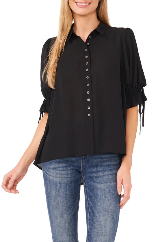 Shop Cece Georgette Button-up Shirt In Rich Black