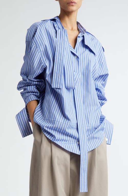 Stripe Deconstructed Button-Up Shirt in Blue Multi