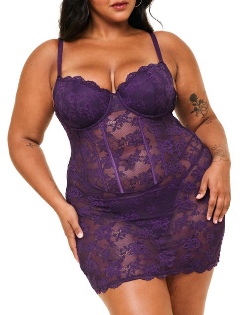 Shop Adore Me Brielle Babydoll & G-string Set Lingerie In Dark Purple