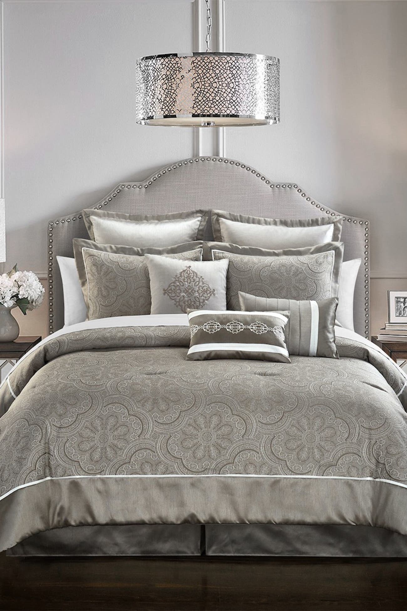 Chic Home Bedding | Merlie Jacquard Scroll Medallion Design With Solid ...