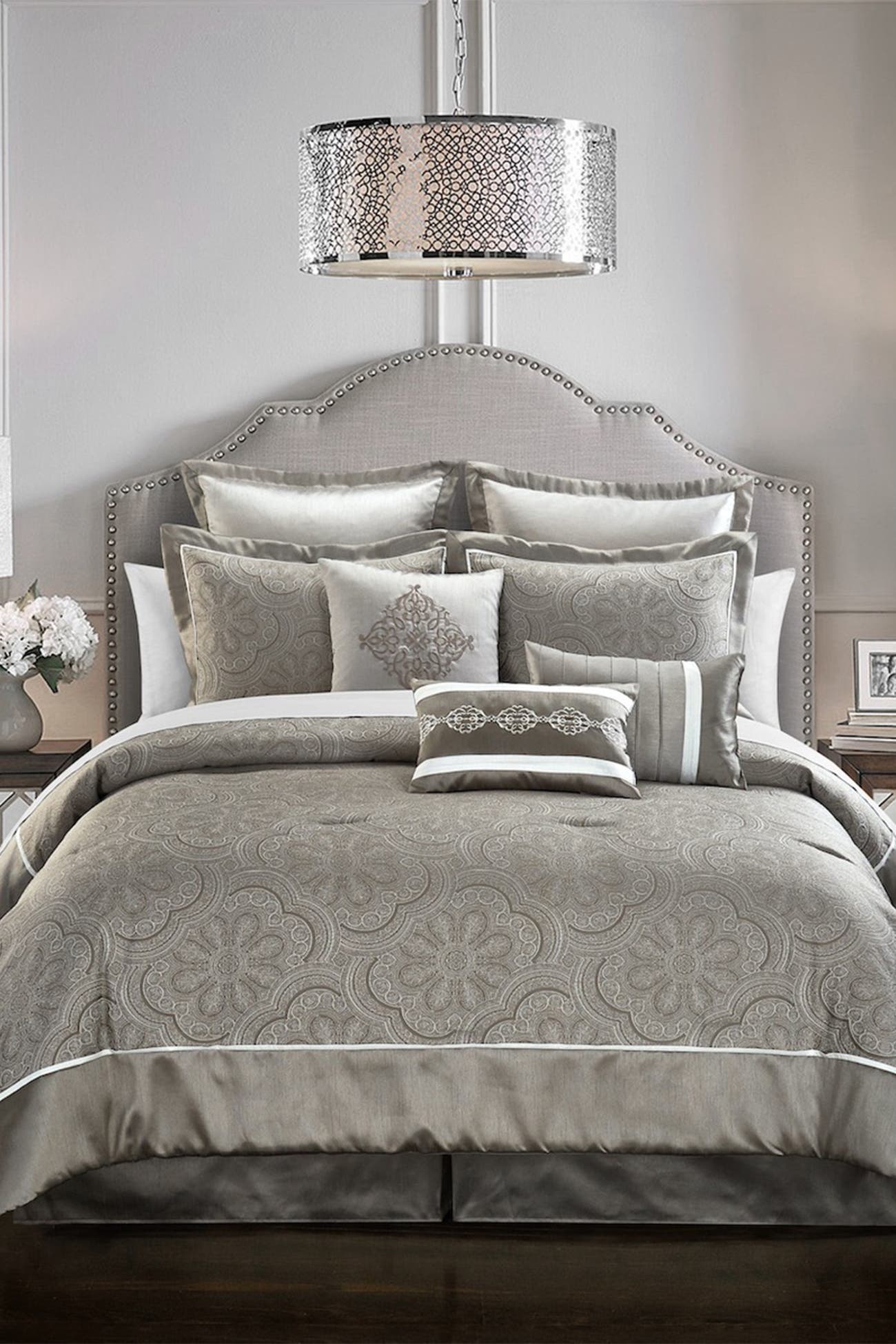 Chic Home Bedding Merlie Jacquard Scroll Medallion Design With Solid