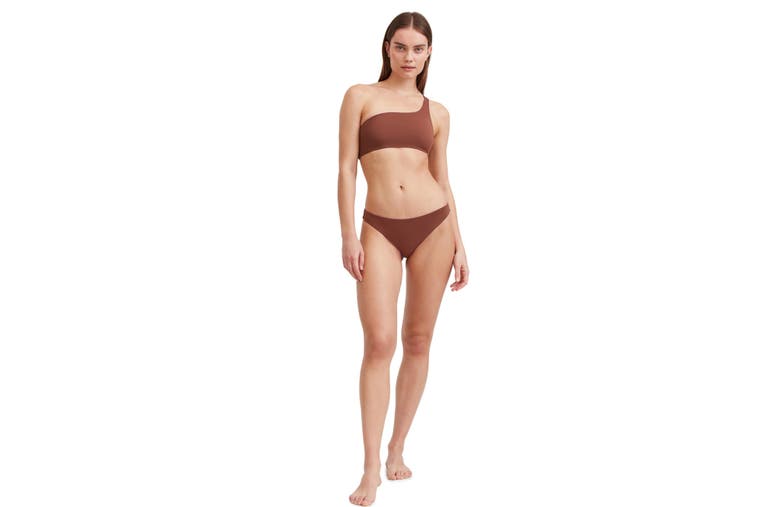 Shop Au Naturel By Gottex Solid Reversible One Shoulder Bikini Swim Top In Dusk Mauve