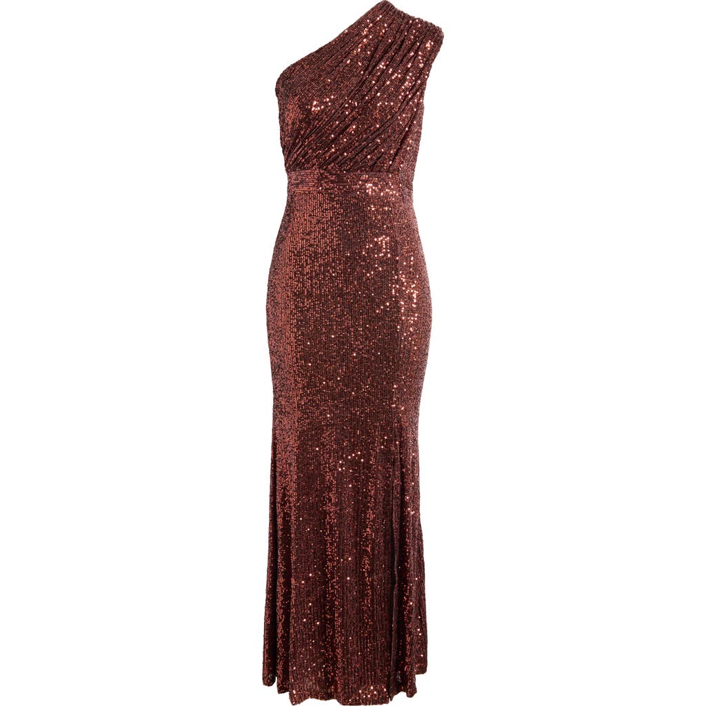 Vince Camuto Sequin One-shoulder Sheath Gown In Rust