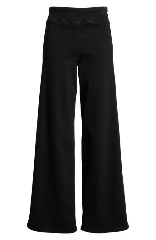 Shop Frame Jet Set Slim Palazzo Pull-on Jeans In Sheen Noir