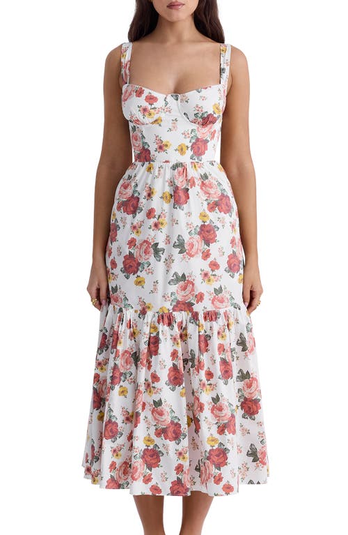 Shop House Of Cb Elia Floral Sweetheart Neck Sundress In Rose Print