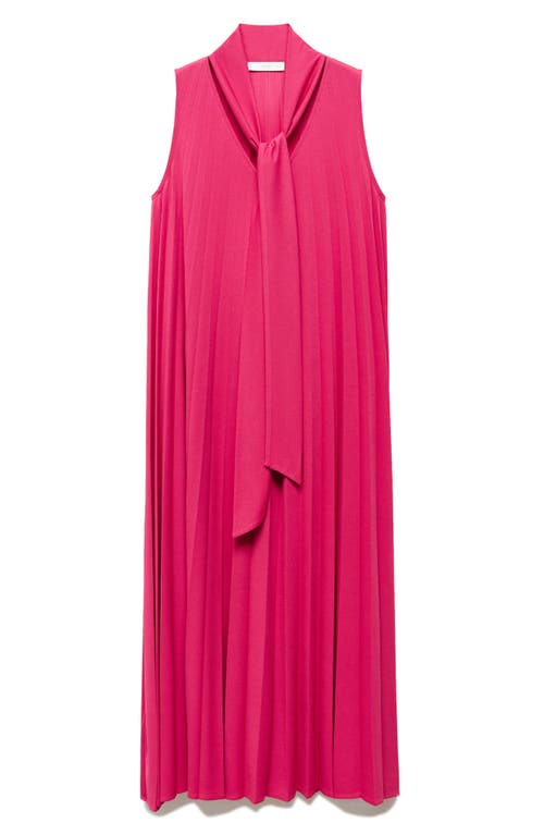 Shop Mango Pleated Scarf Neck Shift Dress In Bright Pink