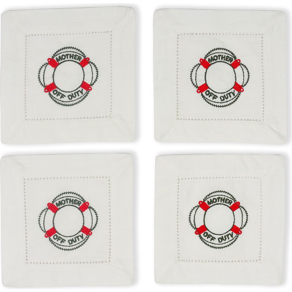 Tiramisu Set Of 4 Embroidered Coasters In White/life Preserver