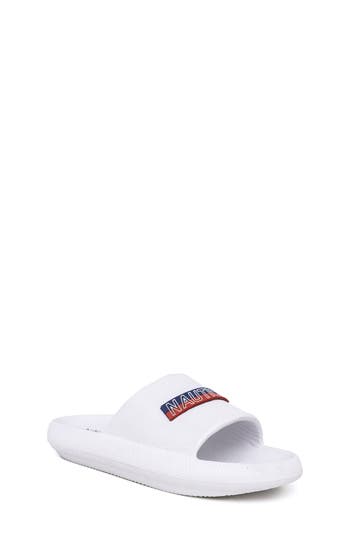 Shop Nautica Kids' Slide Sandal In White/navy/red