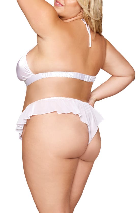 Dreamgirl Satin & Chiffon Bralette, Robe & Thong Set In White