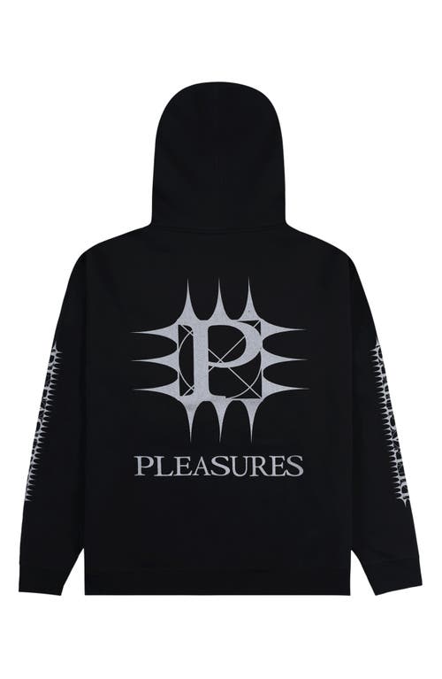 Shop Pleasures Spike Oversize Zip Graphic Hoodie In Black