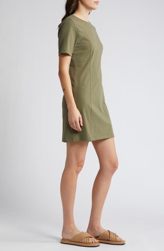 Shop Treasure & Bond Seamed Organic Cotton T-shirt Dress In Olive Kalamata