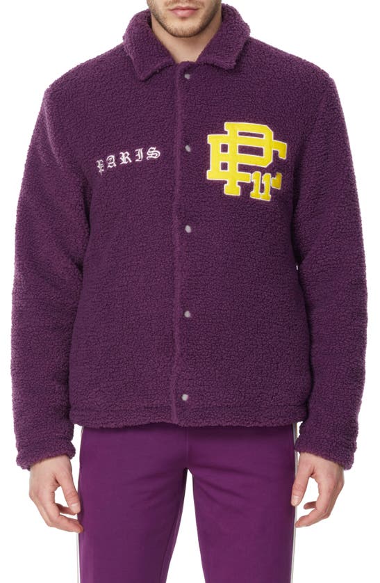 Elevenparis Faux Shearling Varsity Jacket In Mulberry