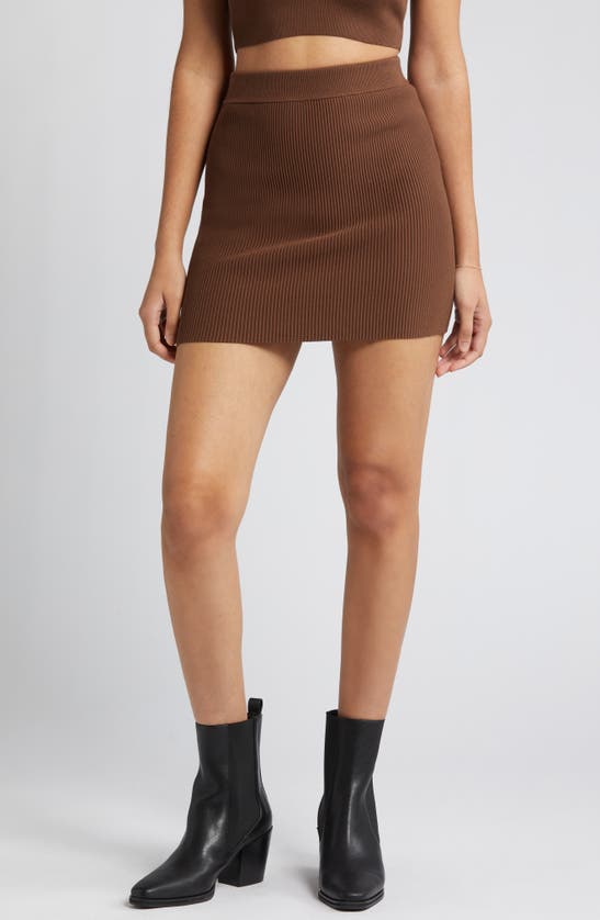 Shop Open Edit Rib Sweater Skirt In Brown Pinecone