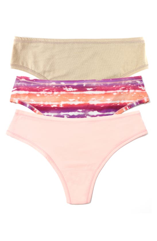 Hanky Panky Playstretch Natural Thong 3 Pack In Chai Town