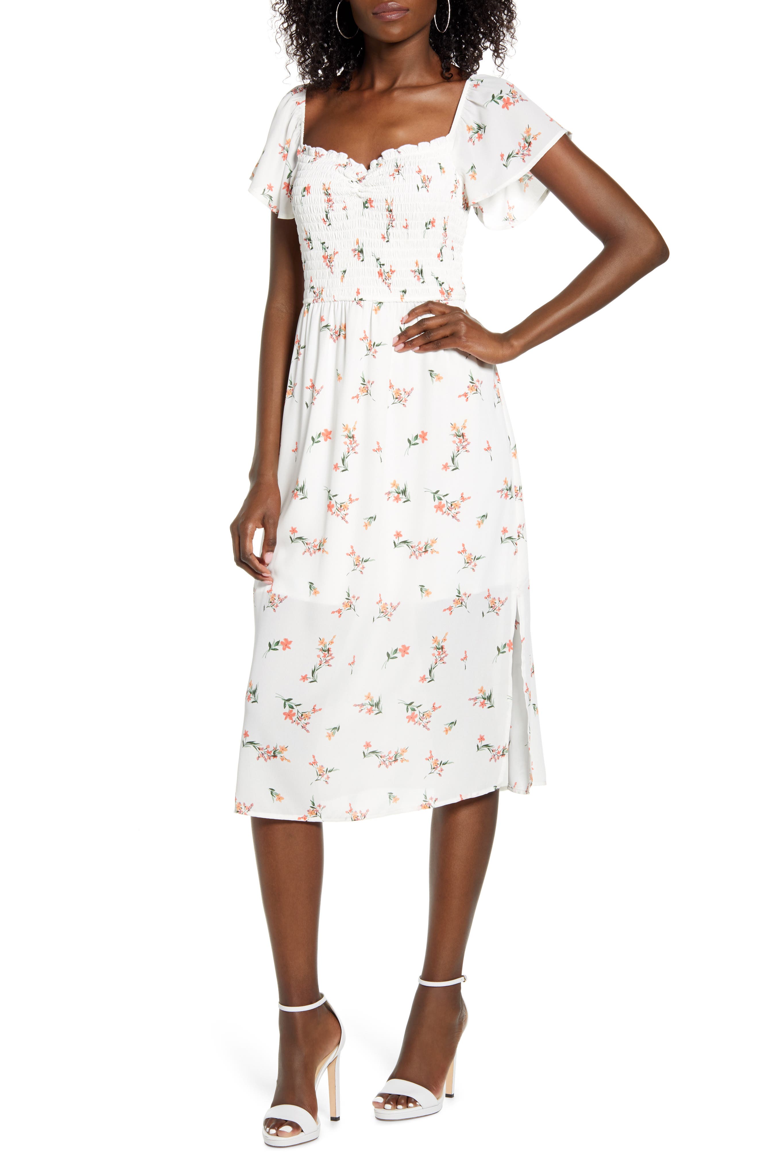 floral gloss bodice midi dress