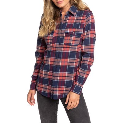 Roxy Dream In Blue Plaid Flannel Shirt, Blue