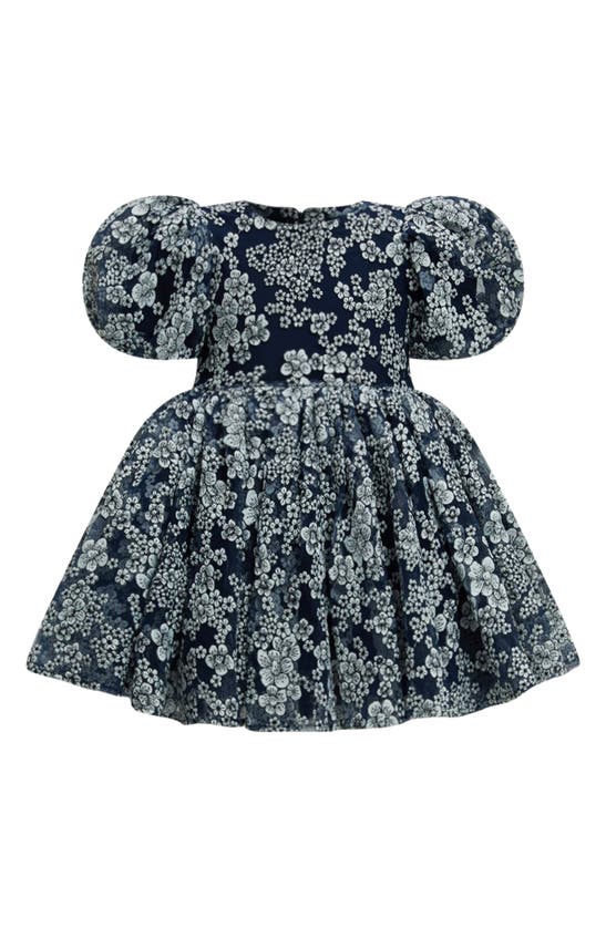 Shop Bardot Junior Kids' Roisin Floral Puff Sleeve Party Dress In Navy Floral