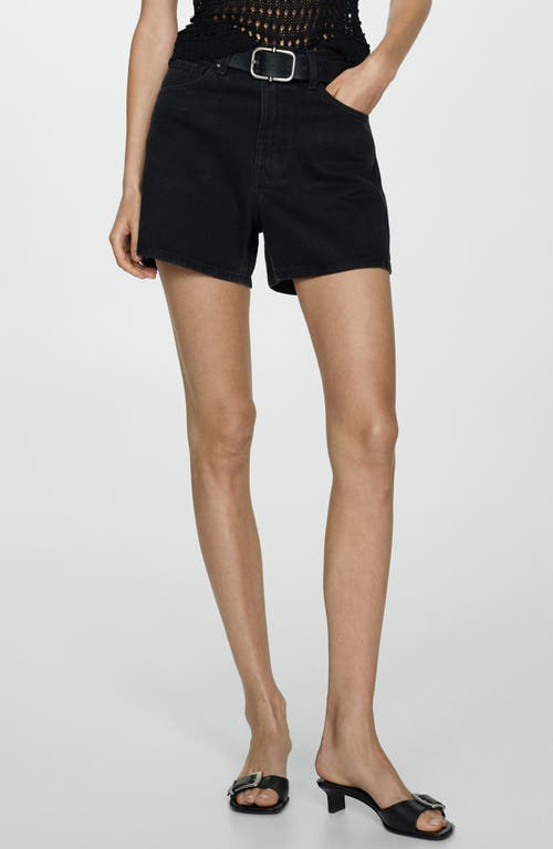 Shop Mango High Waist Denim Shorts In Black Denim