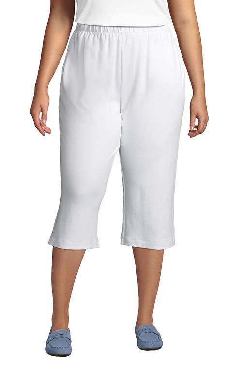 Lands' End Plus Size Sport Knit High Rise Elastic Waist Capri Pants In White