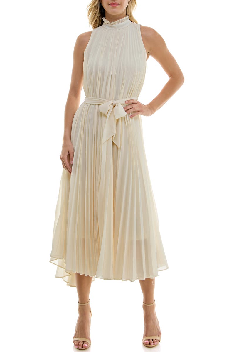 Socialite Pleated Mock Neck Chiffon Midi Dress | Nordstrom