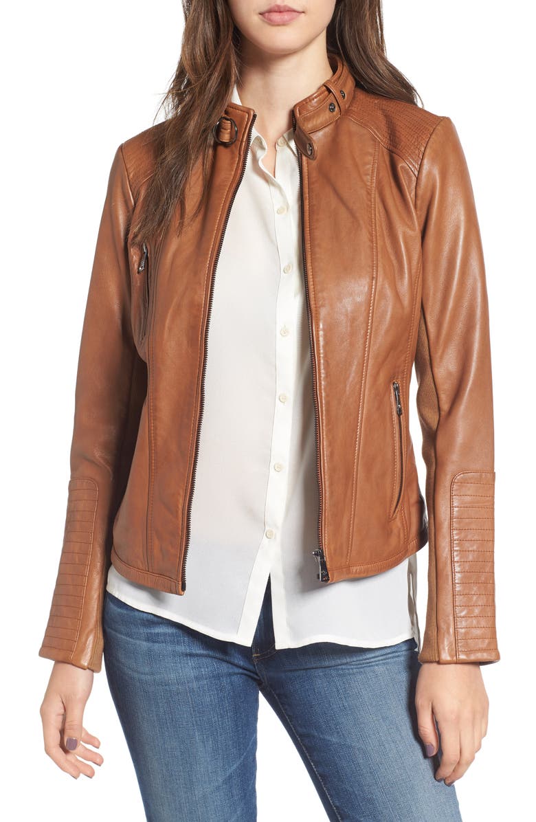 BERNARDO Zip Front Leather Biker Jacket, Main, color, 206