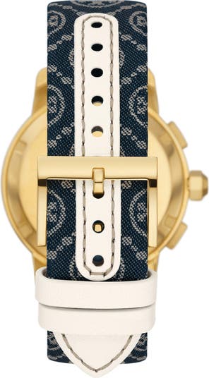 Tory Burch Women's Chronograph The Tory Black Leather Strap Watch 37mm - Black