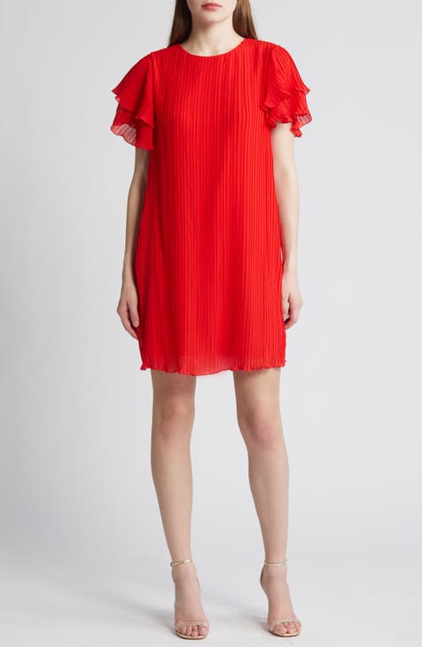 Plissé Tiered Sleeve Shift Dress