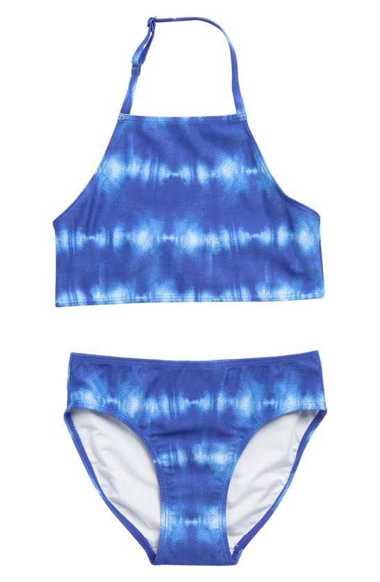 Melrose And Market Kids' Floral Two-piece Swimsuit In Blue Dazzle Stripey Tie Dye