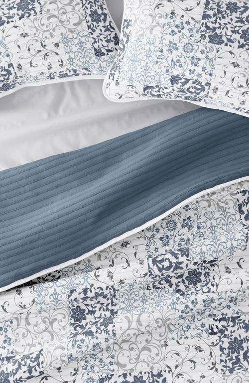 Homespun 3-piece Scroll Print Quilt Set In Dusk Blue