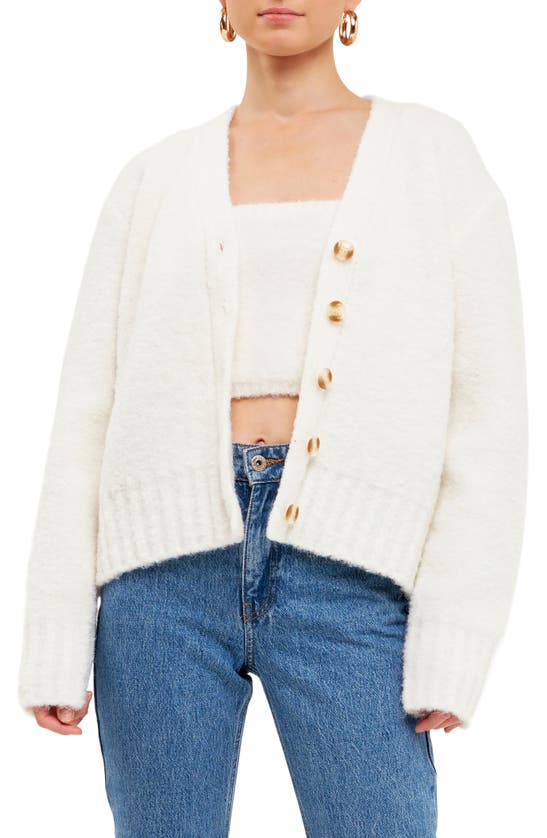 English Factory Fuzzy V-neck Cardigan In Cream