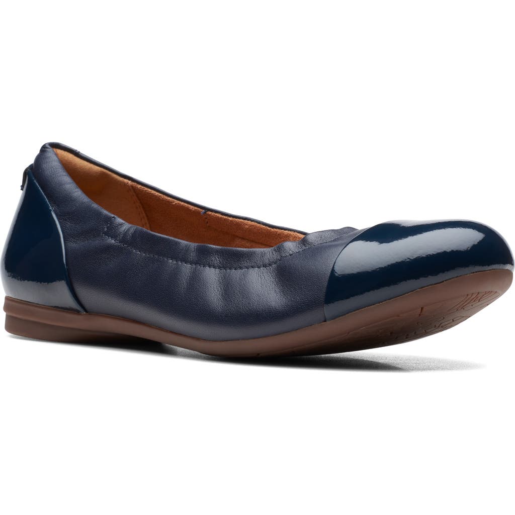 Clarks Rena Jazz Flat In Navy Leather