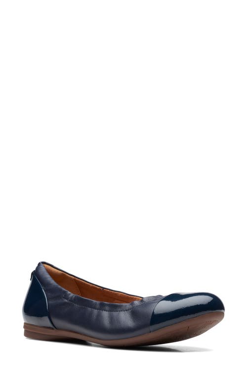 Clarks Rena Jazz Flat In Navy Leather