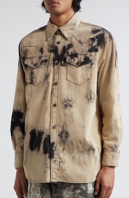 Shop Acne Studios Relaxed Fit Tie Dye Denim Button-up Overshirt In Black/beige