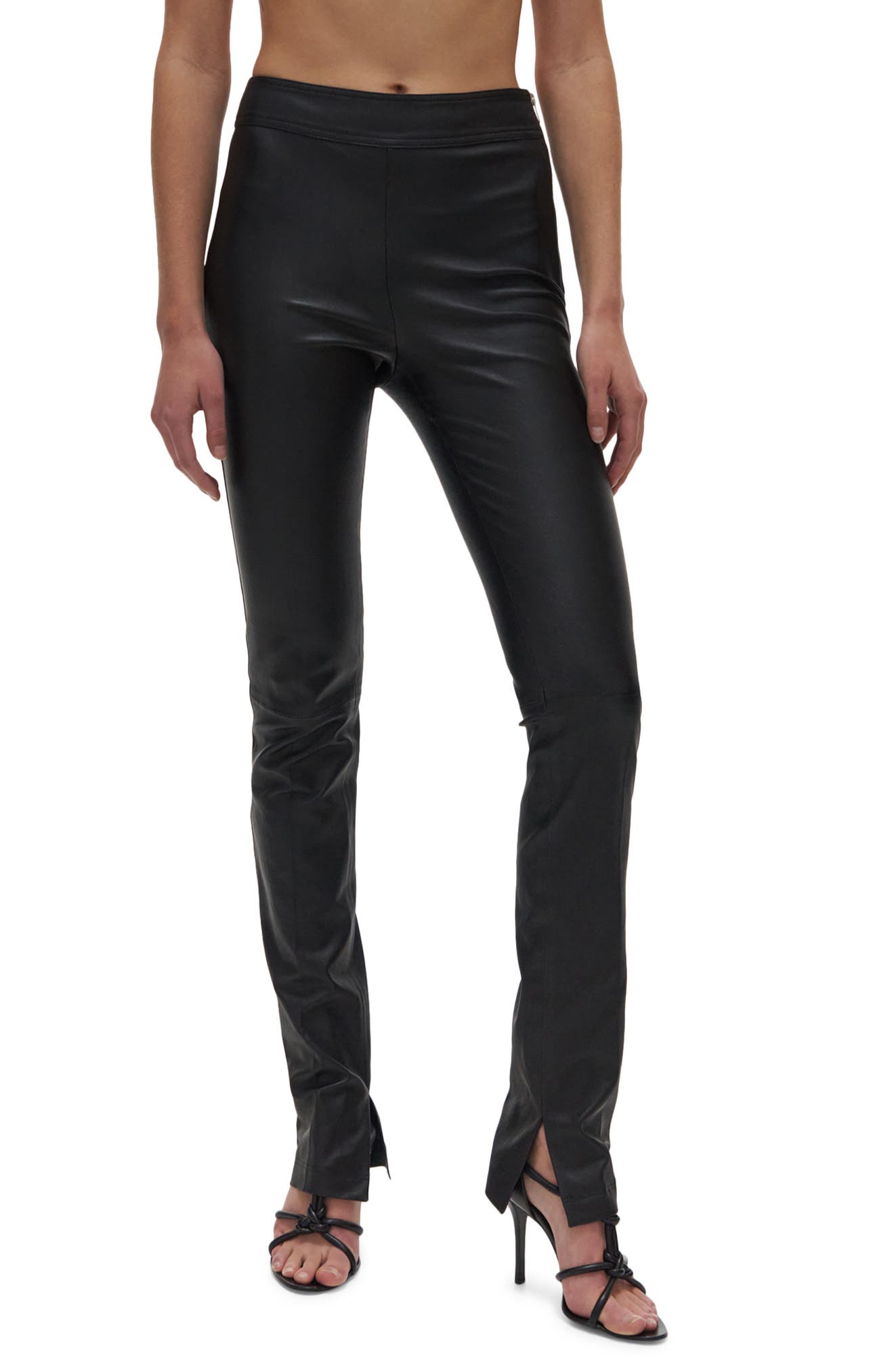 Helmut Lang Slit Leather Pants in Black at Nordstrom