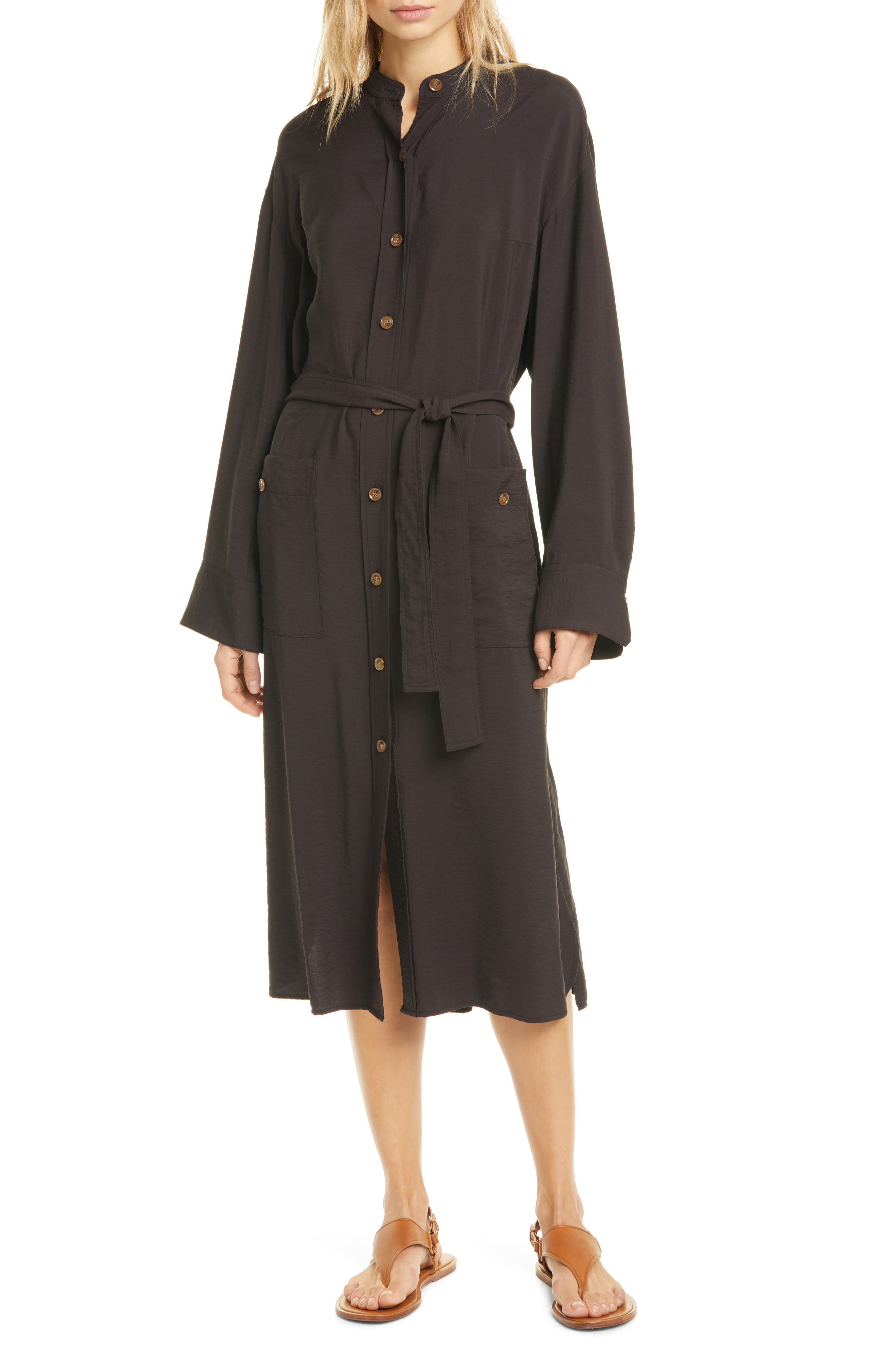 long belted shirt dress