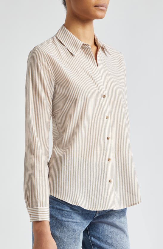 Shop L Agence Laurent Metallic Stripe Button-up Shirt In Dark Cappucino/ Gold