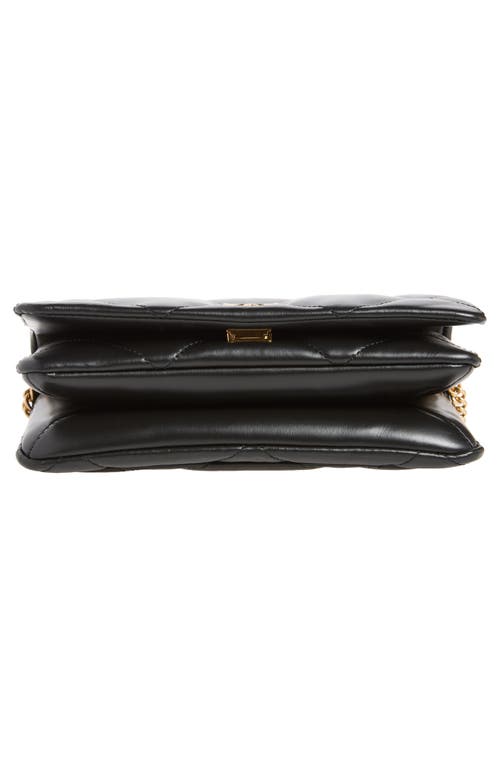 Tory Burch Kira Diamond Quilted Leather Wallet On A Chain In Black
