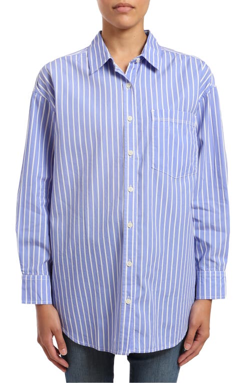 Stripe Cotton Button-Up Shirt in Blue White Striped