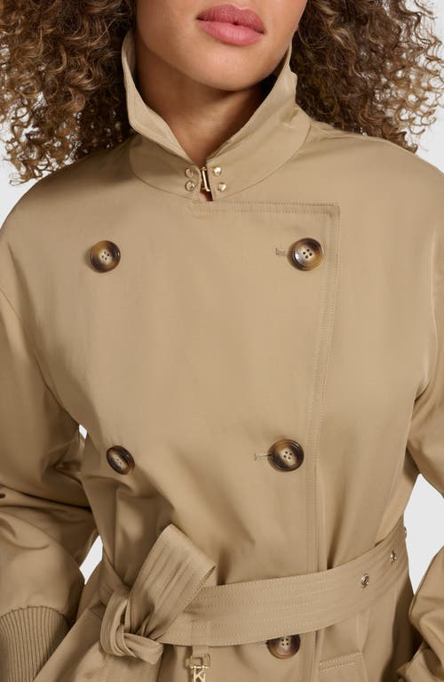 Shop Karl Lagerfeld Paris Double Breasted Gabardine Trench Coat In Khaki