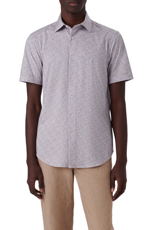Bugatchi Miles OoohCotton Floral Short Sleeve Button-Up Shirt Aloe at Nordstrom,