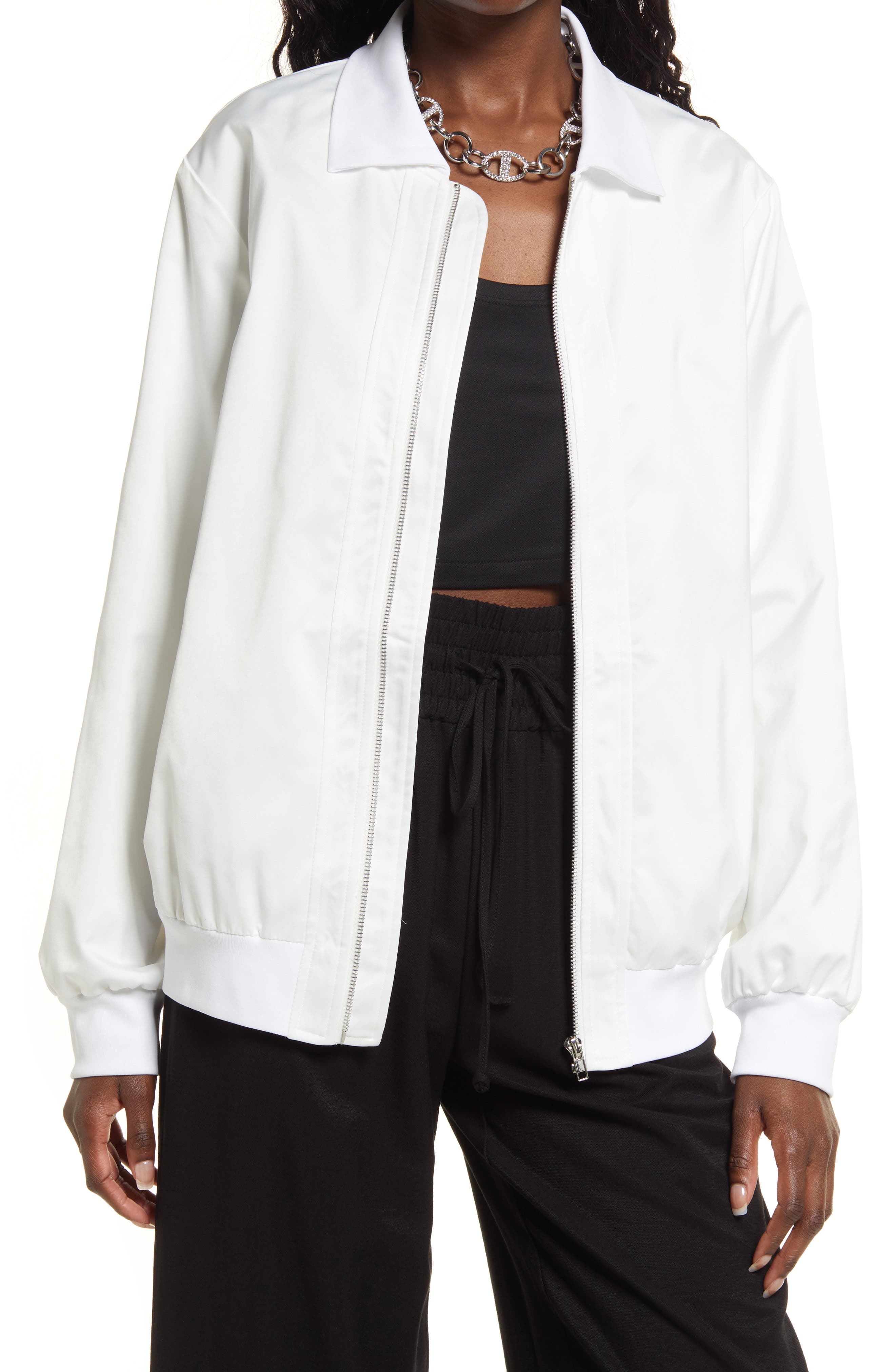 women's white mark bomber jacket